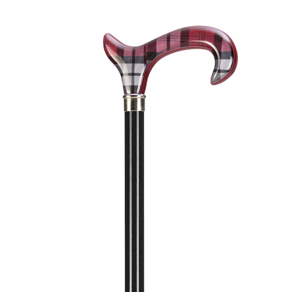 Ossenberg Walking Stick Black with Derby Handle in Red/Black Checkered - Height Adjustable
