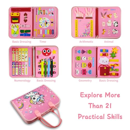 Image of LearnToy Montessori Busy Board for Girls 3 4 5 Year | Sensory Toys for Toddlers 3-6, Ideal for Travel and Preschool - ABCs, 123s, Colors, Animals, Weather, Birthday Gifts-DE