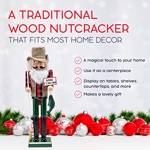 Ornativity Christmas Fisher Man Nutcracker – Red and Green Wooden Fisherman Nutcracker Man with Fishing Rod and Fish in Hand Xmas Themed Holiday Nut Cracker Doll Figure Decorations - Thumbnail 5