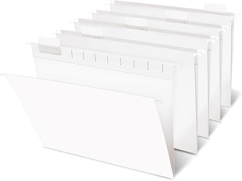 Office Depot Brand Hanging File Folders, 1/5-Cut, Letter Size, White, Pack of 25 Folders
