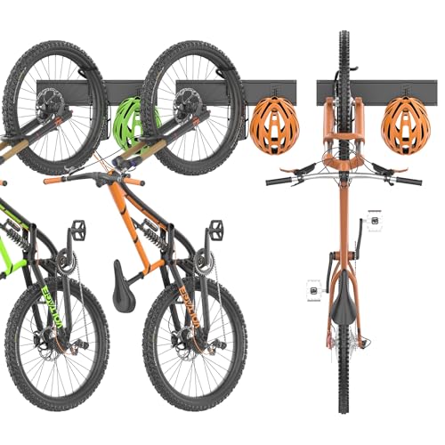 TORACK Wall-Mounted Swivel Bike Rack, Garage Vertical Bike Hangers for 3 Bikes and 3 Helmets...