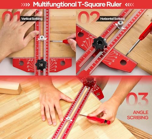 13" Foldable Aluminum Alloy Carpenter Square Ruler - Adjustable T-Scale with Imperial/Metric Measurements, Angle Positioning & Line Drawing Tool for Woodworking