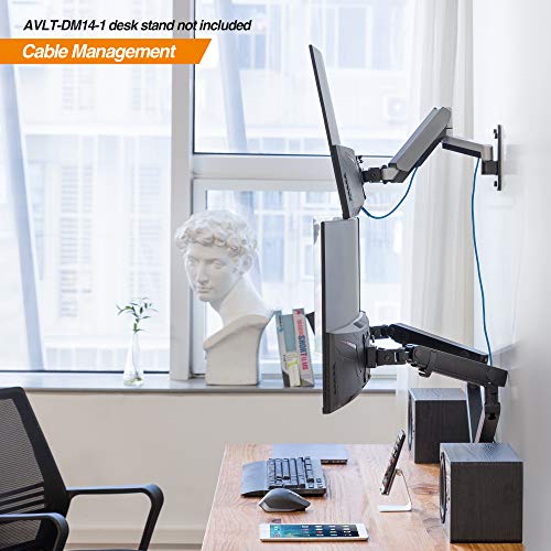 Image of AVLT Single 17.6 Lbs Monitor Wall Mount - Mounts Ultrawide Monitor On Extra Long Full Motion Adjustable Arm - Organize Your Work Surface With Ergonomic Viewing Angle Vesa Mount | Supports flat /curved /ultrawide screens up to 19.8 lbs. Smooth gas spring control, VESA 75x75 /100x100 and clean cable routing