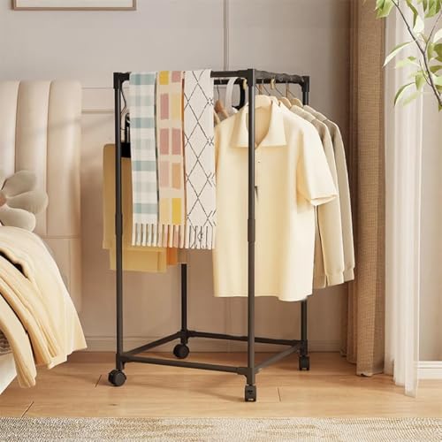 Image of Single Pole Coat Hanger /Cloth Stand /Garment Stand with Bottom Shelves - Metal Garment Rack for Organized Storage 8 Hook (Black-1th)