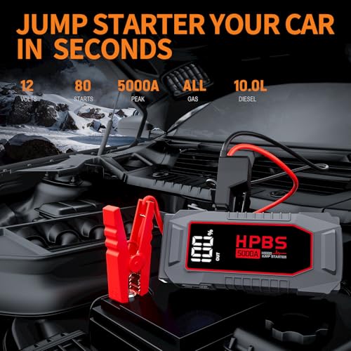 Image of Car Jump Starter - 5000A Peak Jump Starter Battery Pack with DC for Up to All Gas and 10.0 L Diesel Engines, 12V Portable Battery Jump Starter with 3.0 inch LCD Display