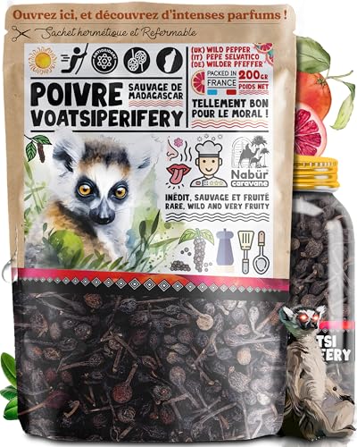 Nabür - 200gr Poivre sauvage Voatsiperifery de Madagascar, Gourmet Fruité Floral, Poivre de Madagascar Sauvage