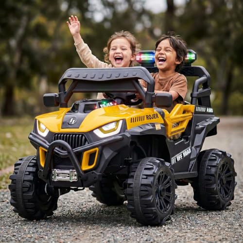 Image of Baybee Roger Electric Car for Kids with Parental Control | Baby Battery Operated Ride On Toy Car with 4x4 Motor, RGB Lights, Music & Swing Mode | Rechargeable Battery Car for Kids 2-6 Years (Yellow)