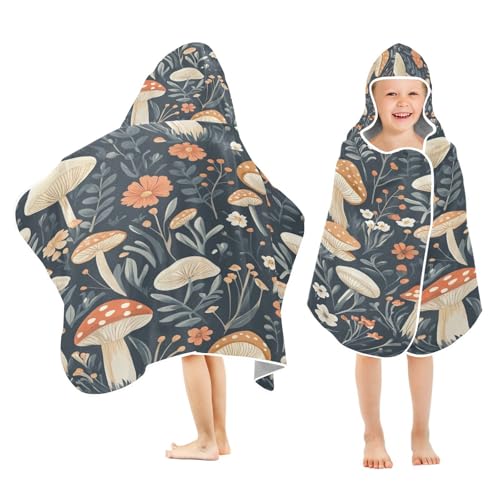 Kigai Mushroom Hooded Beach Towel for Kids Soft Absorbent Quick Dry Bath Towel with Hood Lightweight Toddler Shower Pool Bath Wrap for Boys Girls