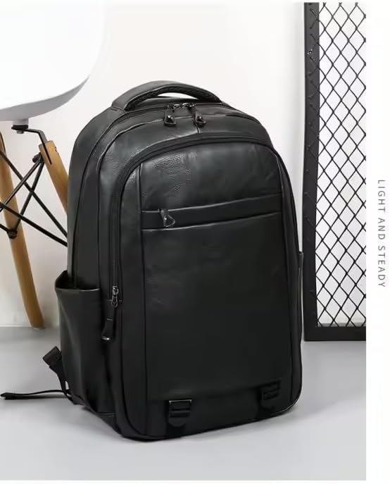 PU Leather Backpack for Men & Women - Work & College Backpack with Laptop Compartment (Black)