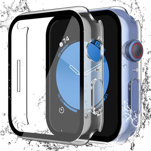 Image of Misxi [2 Pack] Waterproof Hard Case with Tempered Glass Compatible with Apple Watch SE 3 (2025) SE 2 SE Series 6 Series 5 Series 4 44mm, Protective Cover for iWatch Screen Protector, Matte Transparent