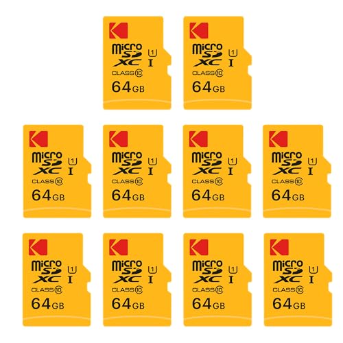 Image of Kodak 64GB 10-Pack MicroSDXC Card, Class 10 UHS-I U1, with Adapter 10x Write Speed (10-Pack)