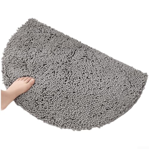 Tapete de felpilla antideslizante para puerta de ducha, tela de felpilla absorbente, sensación bajo los pies para configuración de baño SEMI (PVC gris claro)