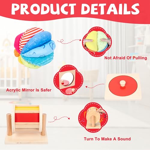 Montessori Baby Toys Play Kit - Mirror, Peekaboo, Knob Puzzle, Spinning Drum, Rainbow Ball - 6-12 Months Toddlers - Image 6