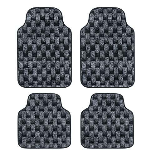 SHIMAKYO カーマット 4点セット フロアマット 車 軽/普通車 1台分 刺繍加工 フロント2枚 リヤ2枚 丸洗いOK ズレ防止加工 防水 汚れ防止 フェードアウト ブラック&ホワイト