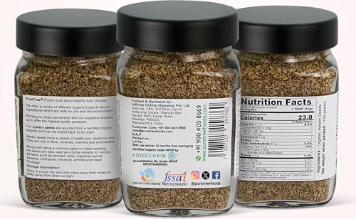 Image of Pure Tree Certified Organic Carom Seeds | 150 g | Glass Jar | Ajwain Seeds | Omam | Vamu | Ajowan | Ayamodakam Seeds Rich In Antioxidants