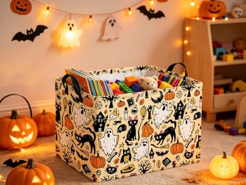 Image of Rectangular Halloween Basket Trick or Treat Pumpkin Basket Cute Storage Bin (Halloween)