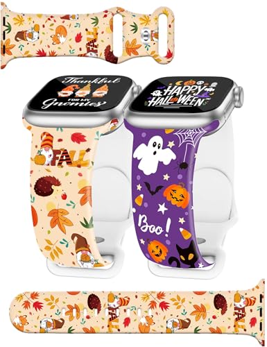 2 Pack Halloween Fall Pumpkin Leaves Watch Bands Compatible with Apple Watch Band Women Holiday38mm 40mm 41mm 42mm iPhone iWatch Replacement Band for Series 10 9 Ultra 8 7 6 5 4 3 2 1 SE