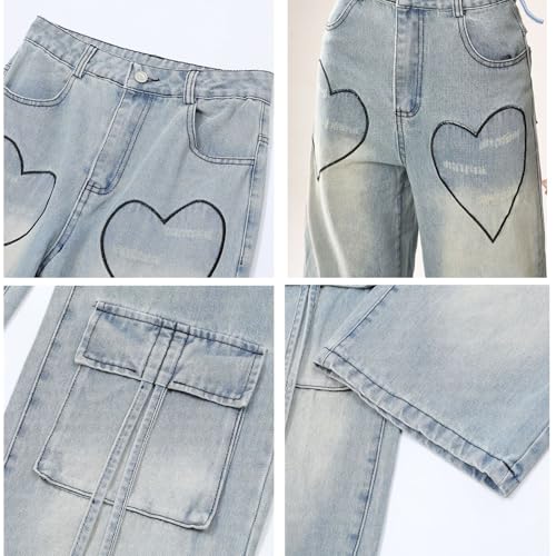 jupkem Cute Low Rise Y2k Jeans Women Goth Star Graphic Wide Leg Kawaii Pants Y2k Aesthetic Baggy Jeans Korean Streetwear4