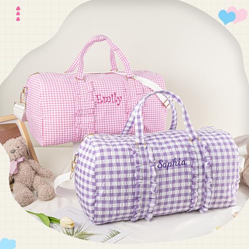 MT WORLD Girls Duffle Bag, Personalized Kids Overnight Bag, Dance Bags for Girls, Monogrammed Toddler Travel Bag, Weekender Duffle Bag for Travel Sleepover Dance (Pink)3