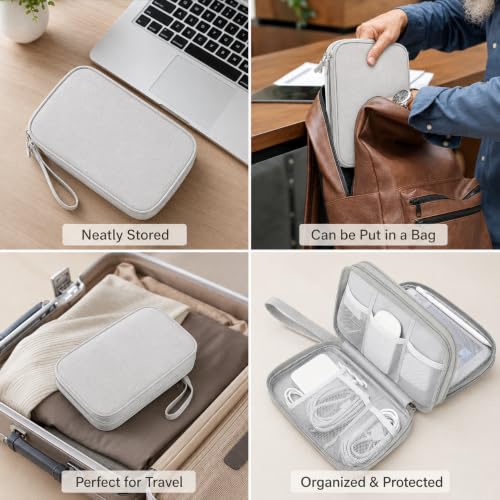 Image of SaleOn Portable Storage Organizer for USB Cable, Earphone, Power Bank,Charger, Hard Disk & Digital Gadgets (Light Grey, 9x6 Inch)