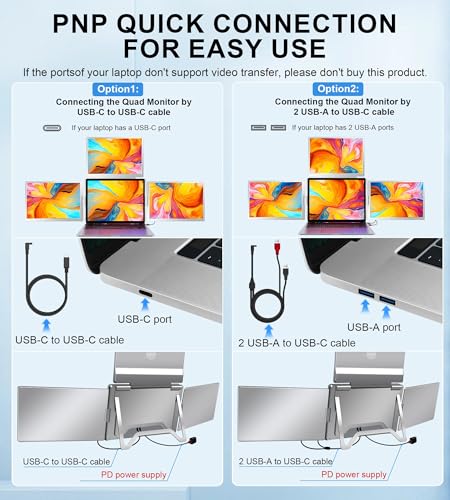Image of FOPO 16 inch Laptop Screen Extender Monitor Portable, Quad Monitor, Just 1 Cable for 3 Screens, FHD 1200P IPS Laptop Extender Compatible with Wins /Mac for 13.6 inch - 18.5 inch Laptops