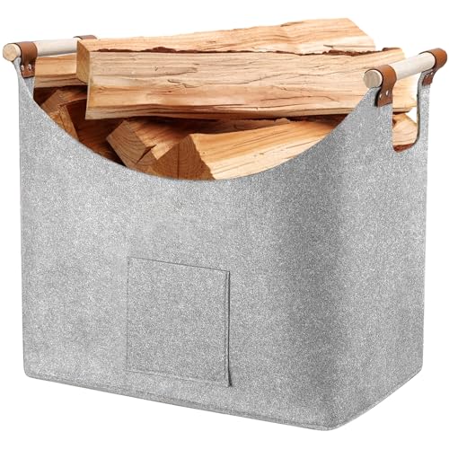 Cesta de Fieltro para Leña de Chimenea,Cesto para Leña Interior,XL 60L/30L,Bolsas de Fieltro para Cesto Ropa Sucia,Juguetes (Estilo 1)