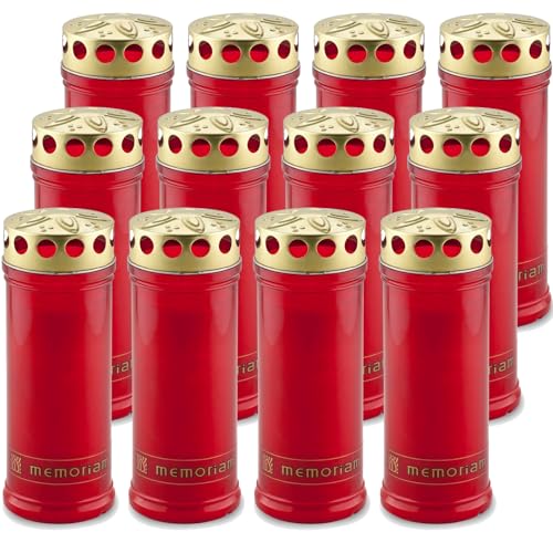 DecoLite: 12 Grabkerzen Memoriam Nr. 6 - Grabkerzen mit 7 Tage Brenndauer, Grabschmuck Wetterfest, mit Deckel | von Aeterna - Friedhofskerzen, Trauerkerzen Angebot - Rot