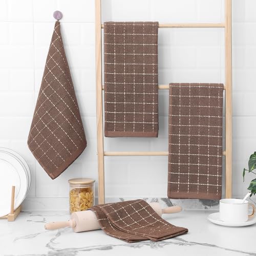 Image of Homaxy 100% Cotton Terry Kitchen Towels, 6 Pack, Brown