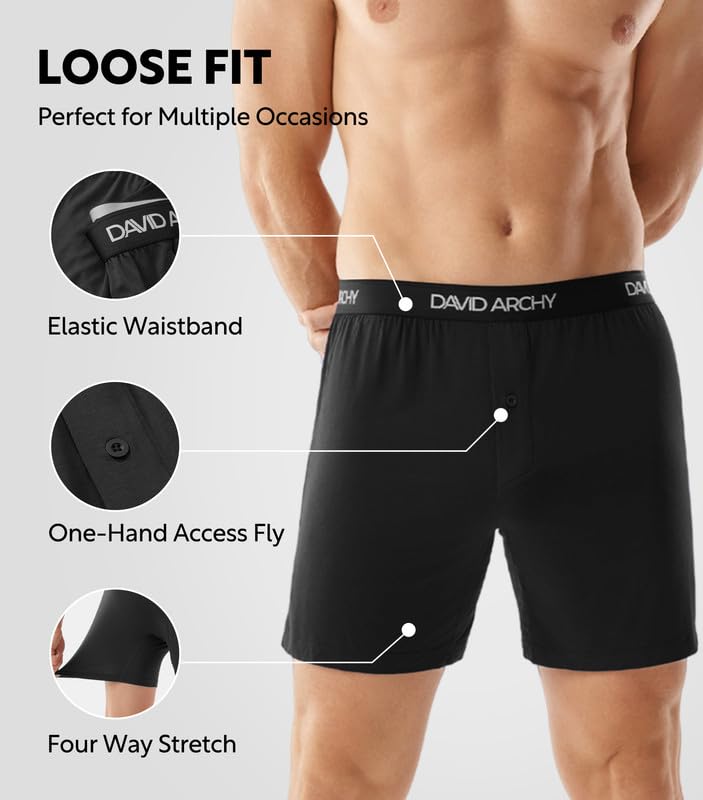DAVID ARCHY Men's Boxer Shorts Made of Rayon from Bamboo Breathable Boxers for Men 4 Pack4