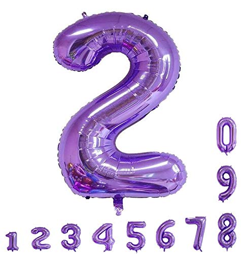 CRAZY GOTEND 40 Inch Purple Number Balloons 2th Birthday Party Decoration for Girl Boy Helium Foil Mylar Number 2 Balloon