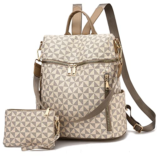 Accesorios Para Dama, Video On Demand NANWEI Mochila Antirrobo de Moda para Mujer, Mochila Casuales de Viaje de Cuero PU, Bolsos de Hombro con Monedero 2 Piezas Blanco