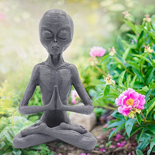 Dnoifne Garden Statue Meditating Alien Sculptures, Meditating Alien Resin Ornament, Ufo Indoor Outdoor Garden Decor, Meditating Alien Figurines #TOP3