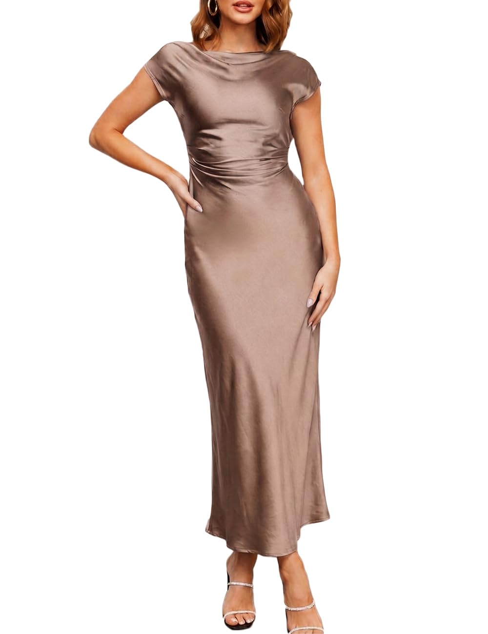 Gmeitoey Women's Formal Satin Backless Midi Dress