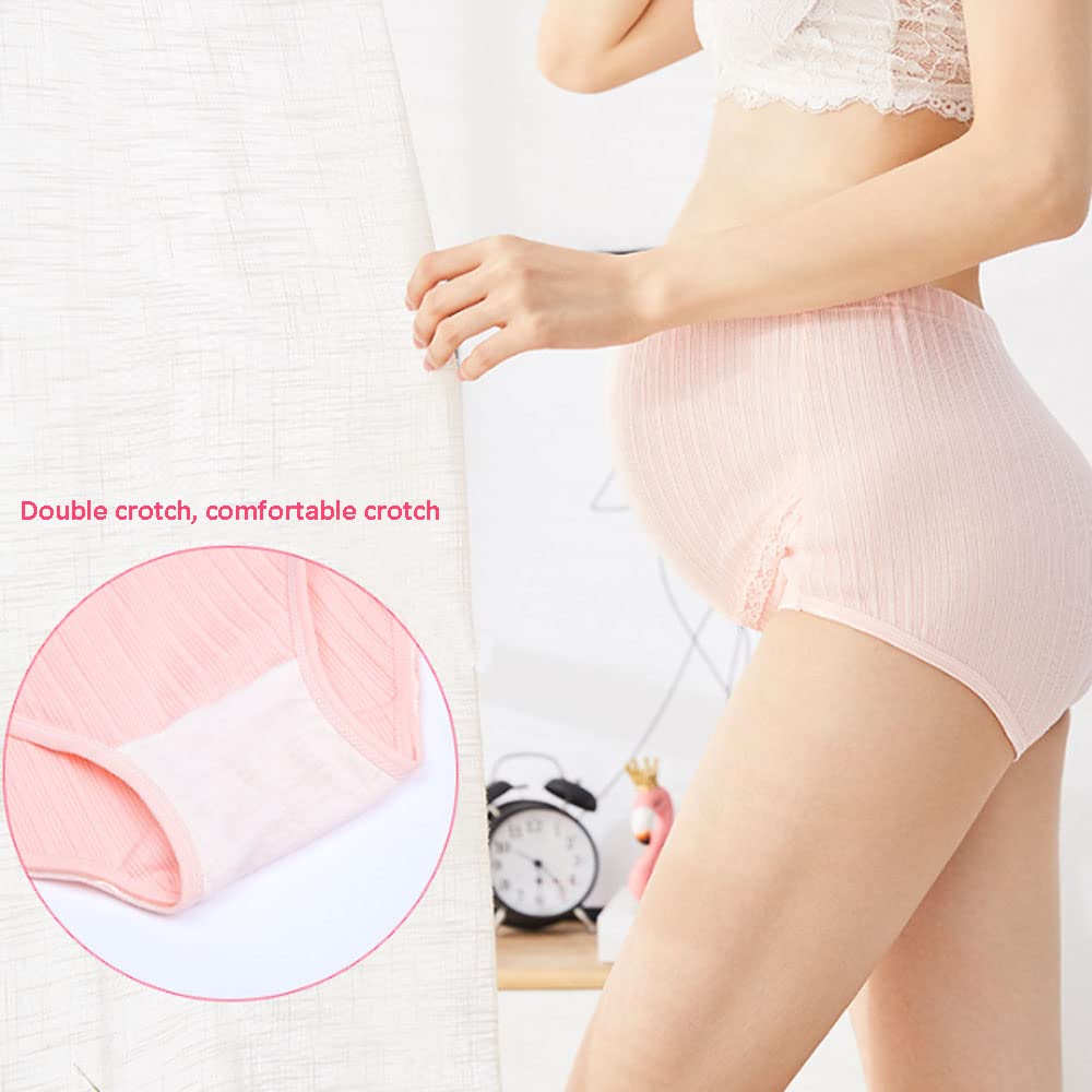 Culotte de maternité pour femme - Culotte de grossesse - Taille haute - Soutien du ventre - 3 pièces, Pâte à haricots rouges, rose, bleu brumeux, L