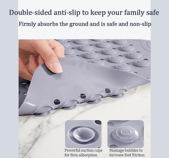 Badematte, Duschmatten, quadratische rutschfeste Duschmatte mit Fußschrubberbürste, starken Saugnäpfen, Fußmassagegerät-Reiniger, Badematte, mit Abflusslöchern, Badewannenmatten-Pads (beige,