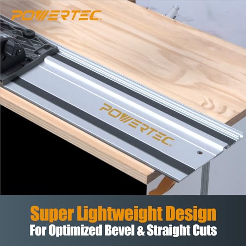 Image of POWERTEC 72210 110 inch Track Saw Guide Rail Joining Set for Milwaukee Track Saws Includes 2x55 Guide Rails with Connectors, and Guide Rail Adapter for Fixed Base DeWalt, Makita & Milwaukee Trim Routers