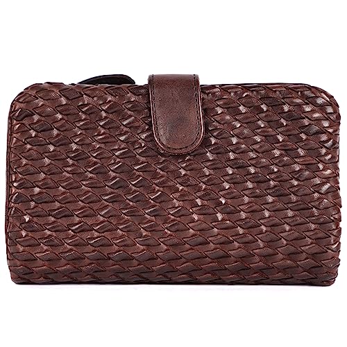 Genuine Leather Wallets for Women, Small Wallet for Ladies Zipper Coin Purse Credit Card Holder with Strap (VL-163-BROWN)