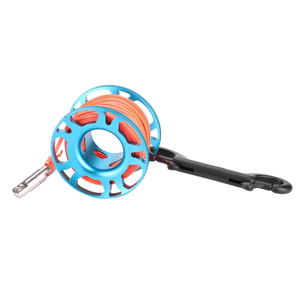 Tauch Fingerspule, Aviation Aluminium Finger Reel Tauchen Scuba Diving Tauchspule Clip Scubaing Spool mit 15m Schnur(Königsblau)