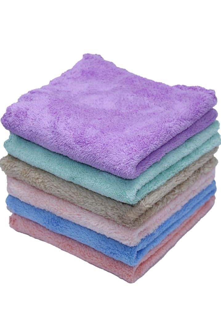 T TRENDY MART Microfiber Handkerchief Set, Extra Soft Absorbent Hankies for Women Kids Newborn Babies, 400 GSM, Multicolor, 25x25 cm, Pack of 6-image-17