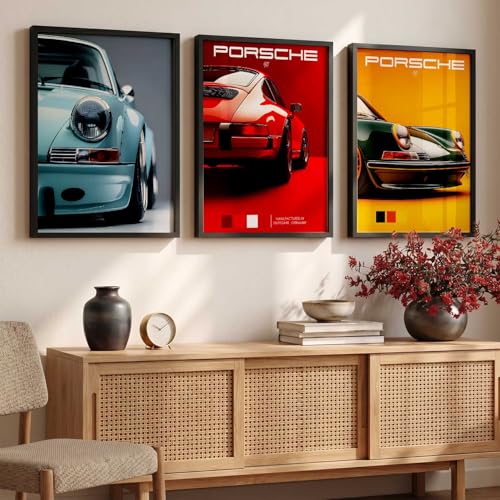 Image of HOTHOUSE Big Porsche 911 Car Framed Posters Gift Items for Boys Room Wall Decoration Bedroom Living Room Office Studio Decor | Car Poster Frame for Wall Decor Set Of 3 Size(19X25 inch)