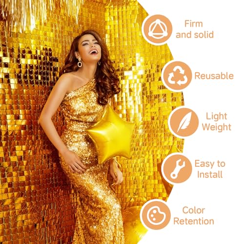 Image of Gold Shimmer Wall Backdrop,Shiny Sequins,24PCS Sequins Backdrop Decoration Panels, Glitter Bling Photo Background Decorations for Birthday Party Wedding Engagement Anniversary Graduation Baby Shower