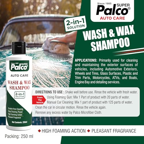 Image of PALCO Combo Auto Care 2 Products | Wash & Wax Shampoo 250ml & Auto Body Polish 200ml Combo Pack | Car Cleaning Shampoo with High Foaming Action & UV Protected Long Lasting High Gloss Polish for Shine