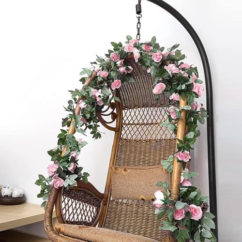 Image of TIED RIBBONS Pack of 2 Artificial Flower Vine Garland Creeper 69 Small Rose (183 cm) Garland for Decoration Wall Door Hanging Home Decor Balcony Indoor Office Ganesh Chaturthi Decoration Items (Pink)