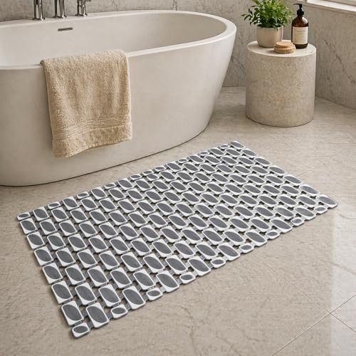 Image of LUXEHOME International Rubber Shower Mat for Bathroom Floor Anti Slip Water Resistant Ibija Pattern Bath Tub Shower Matt Heavy Duty 40x70 Cm Grey Pack of 1