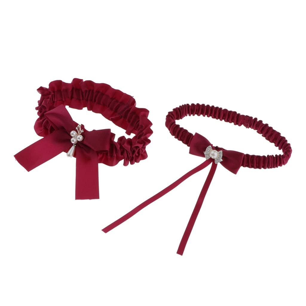 pasek 2X Elastyczny pas do pończoch Koronkowy pas do pończoch na ślub Wstążka satynowa - Czerwony, 32cm Damski