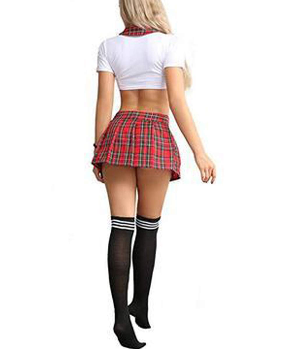 YUANMO Womens Lingerie School Girl Fancy Dress Outfit Underwear Mini Skirt Lingerie With Stocking, White - Image 2