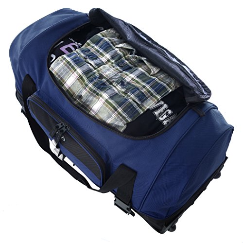Olympia 30 Inch Drop Bottom Rolling Duffel Bag, Navy