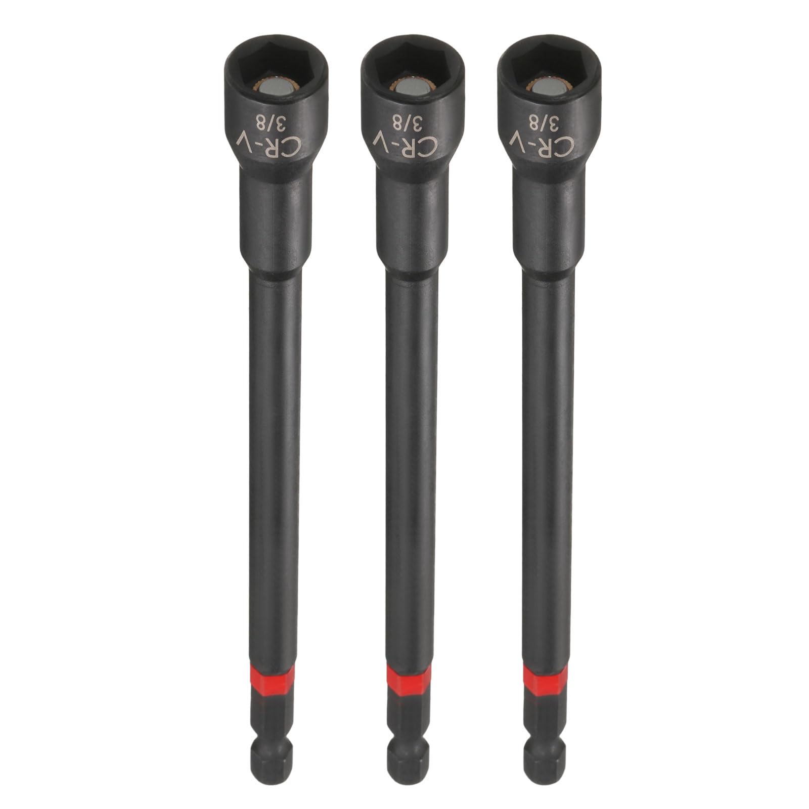 sourcing map 3pcs Nut Driver Drill Bit 3/8 Inch Socket 1/4" Hex Shank 6" (150mm) Long Magnetic 6-Point Sockets Quick Change Phosphated CR-V Steel Bolt Setters for Power Drill Drivers, Black — image 1