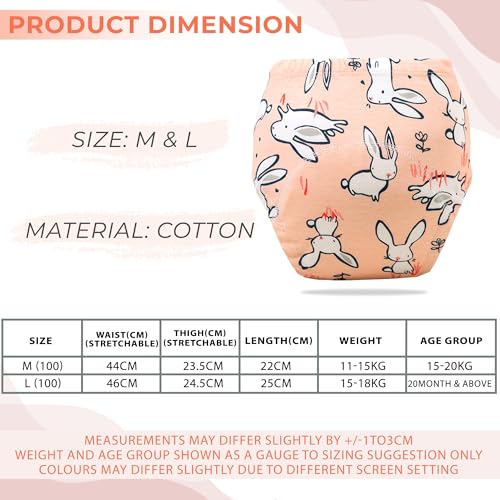 Image of Bembika Baby Training Pant - Soft Cotton, Reusable, and Leak-Resistant Potty Training Pants for Kids Padded Underwear for Babies to Support a Smooth Diaper Free Transition (L | 18-24 Months Bunny Theme)