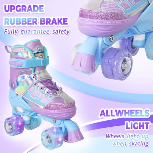 Image of Kids Roller Skates for Girls, Blue Adjustable Rollerskates with Light Up Wheels for Toddler Little Kid Ages 6-12 4 5 6 7, Beginners Outdoor Sports, Best Birthday Gift for Kids